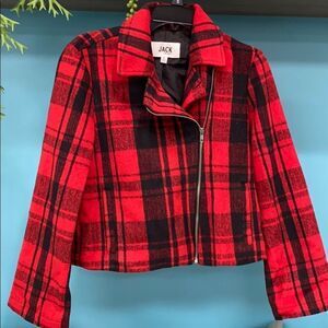 JACK by BB Dakota Red Black Moto Plaid Jacket NEW